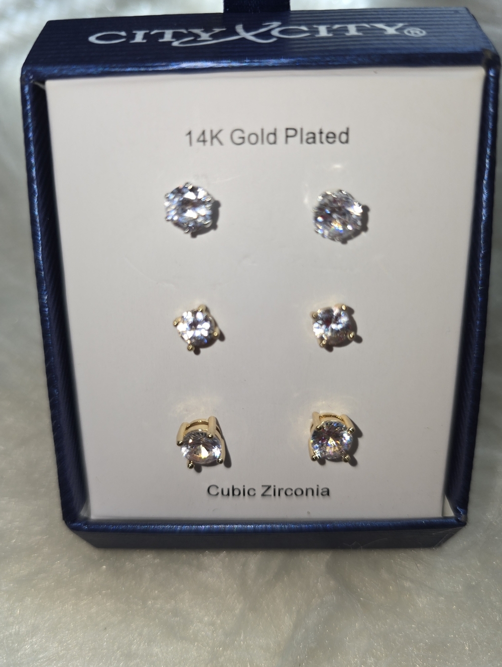 NEW 3 pr earrings studs gold plated